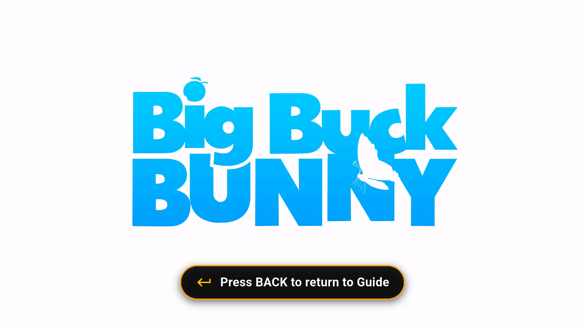 Full-screen playback with a prompt reading Press BACK to return to Guide.